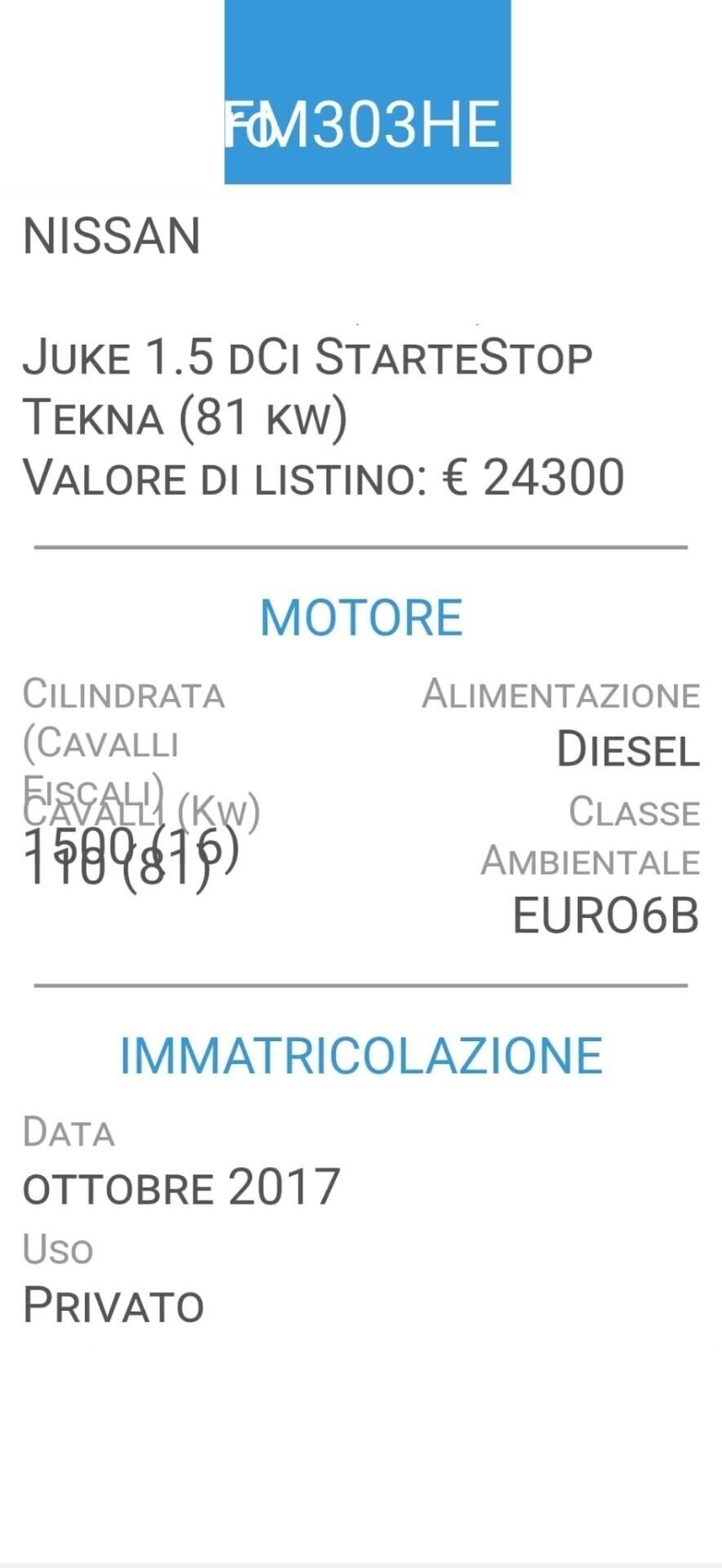 NISSAN JUKE-1,5 dCi-CINTA D. NUOVA-6B-TELECAMERA