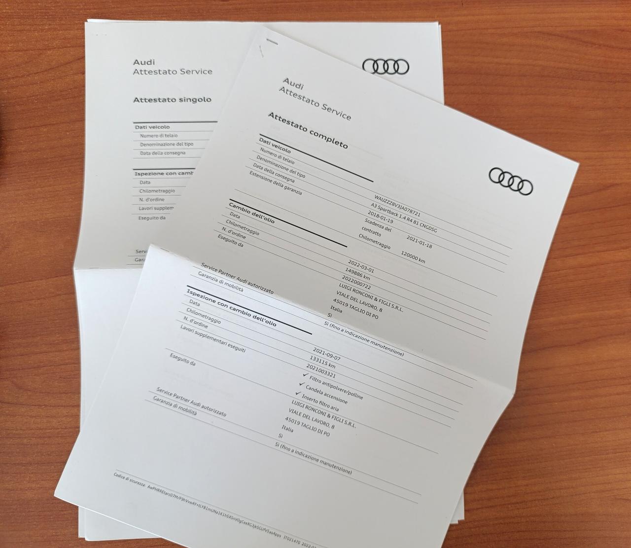 Audi A3 SPB 1.4 TFSI S-Tronic g-tron Sport - Uniproprietario - Tagliandi Audi