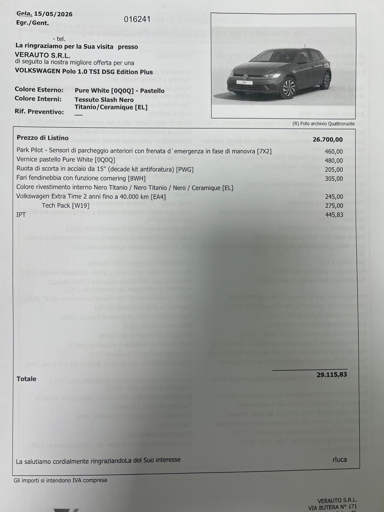 Volkswagen Polo 1.0 TSI DSG Edition Plus - possibilità noleggio no scoring