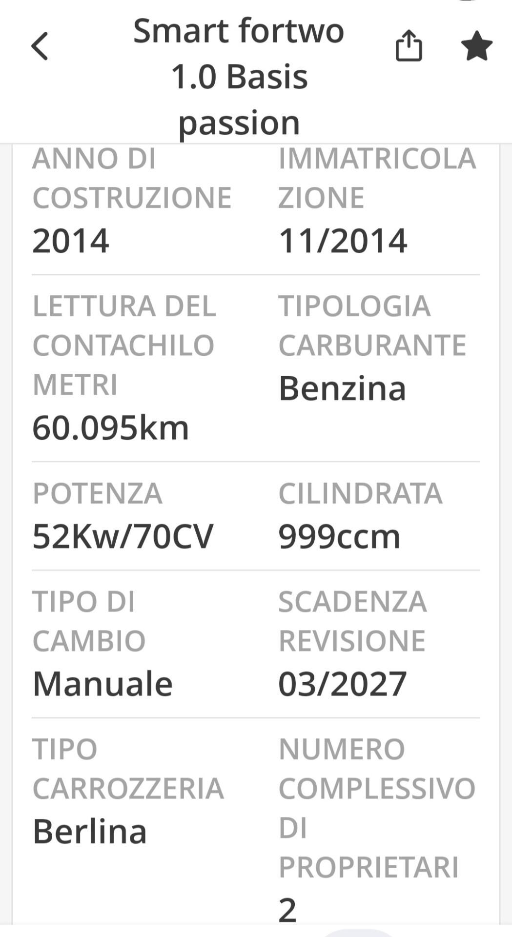 Smart ForTwo 70 1.0 Passion GARANZIA 12 MESI
