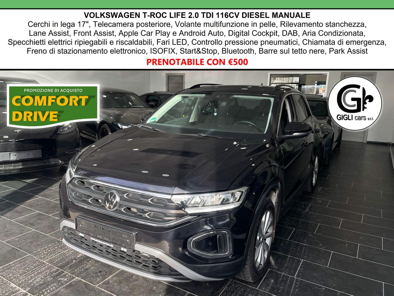 Volkswagen T-Roc Life C.Lega17 Camera AppleCarPlay LED Manuale