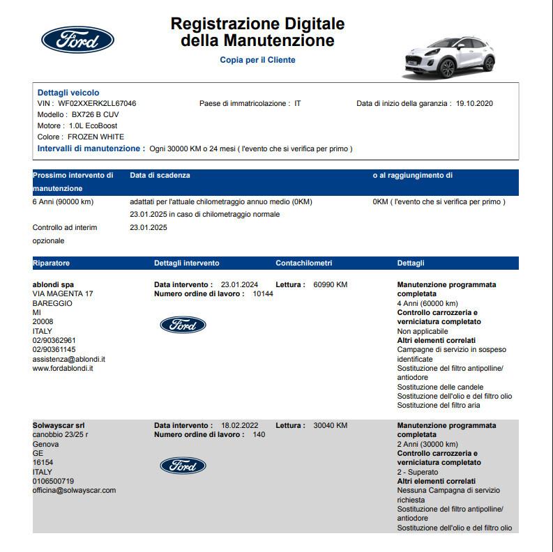 2020 Ford Puma 1.0 Hybrid 125 CV Titanium GARANZIA 24 MESI