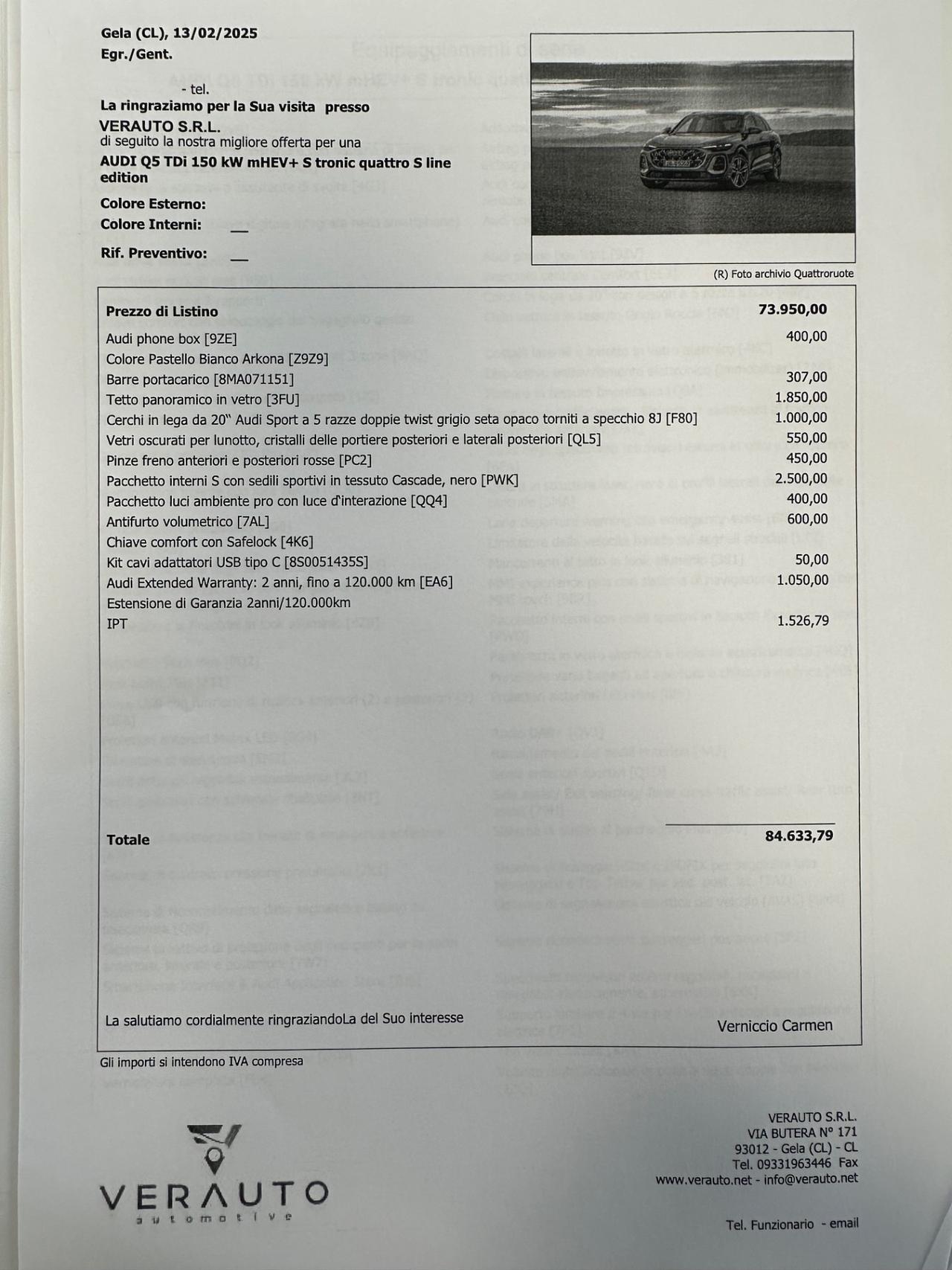 Audi Q5 Sline quattro possibilità noleggio no scoring