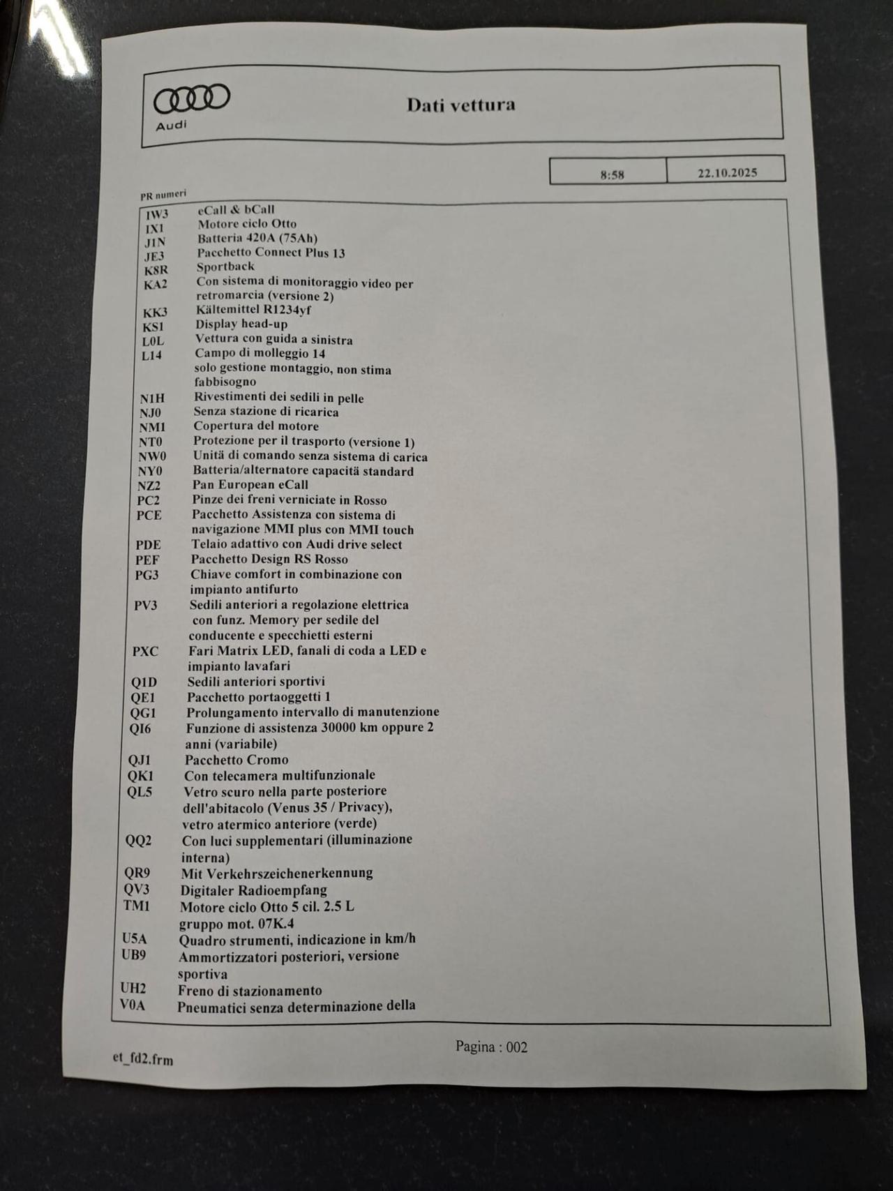 Audi A3 RS 3 SPB TFSI quattro S tronic 400CV