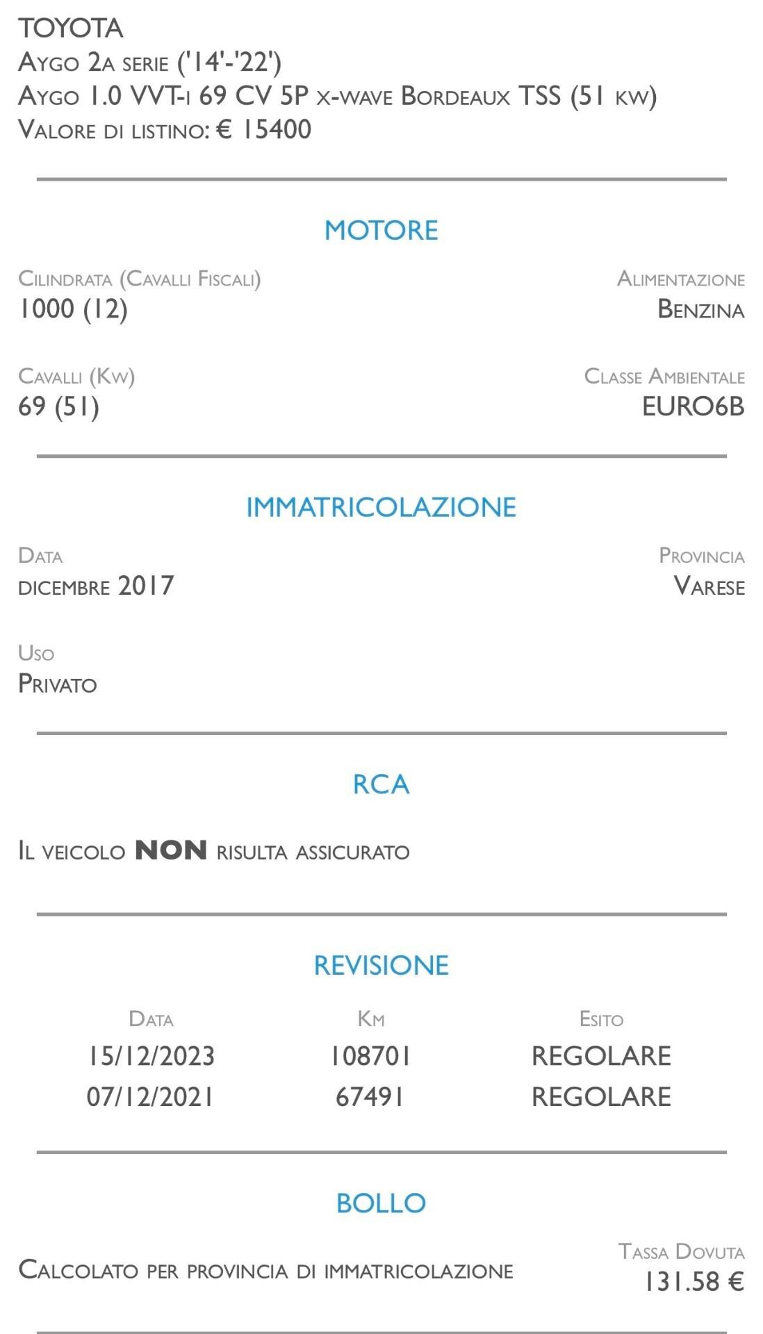 Toyota Aygo 1.0 VVT-i 69 CV 5 porte x-wave TSS - UNICO PROPRIETARIO