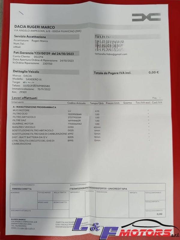 Dacia Sandero Sandero Streetway GPL Expression TAGLIANDI CASA MADRE
