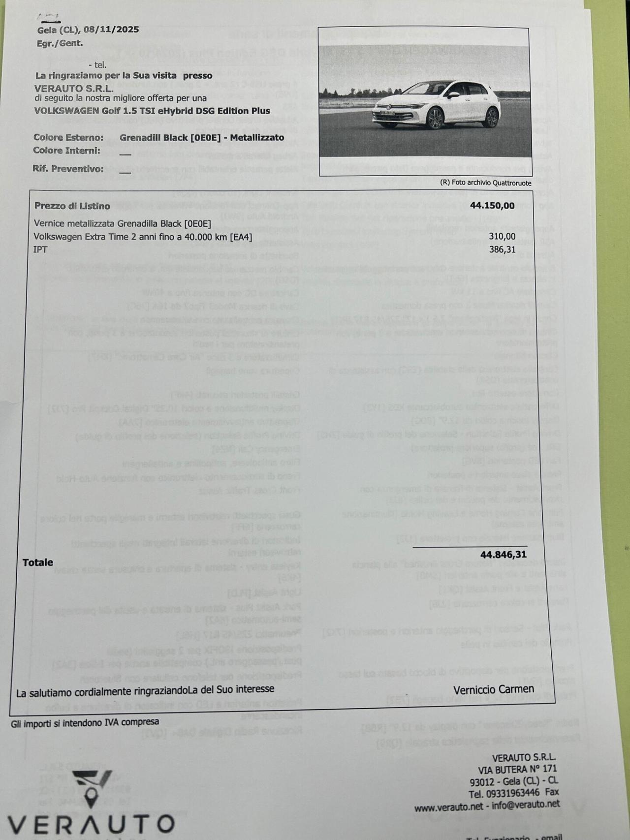 Volkswagen Golf 1.5 TSI eHybrid DSG Style possibilità noleggio no scoring