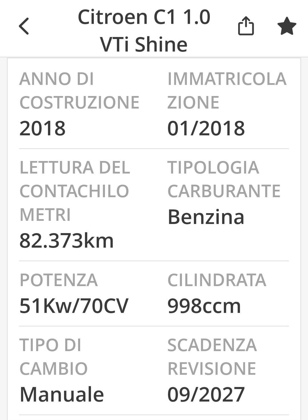 Citroen C1 VTi 68 5 porte Shine GARAN. 12 MESI