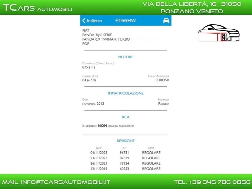 FIAT PANDA 1.0 TWIN AIR -NEOPATENTE-GARANZIA TCARS