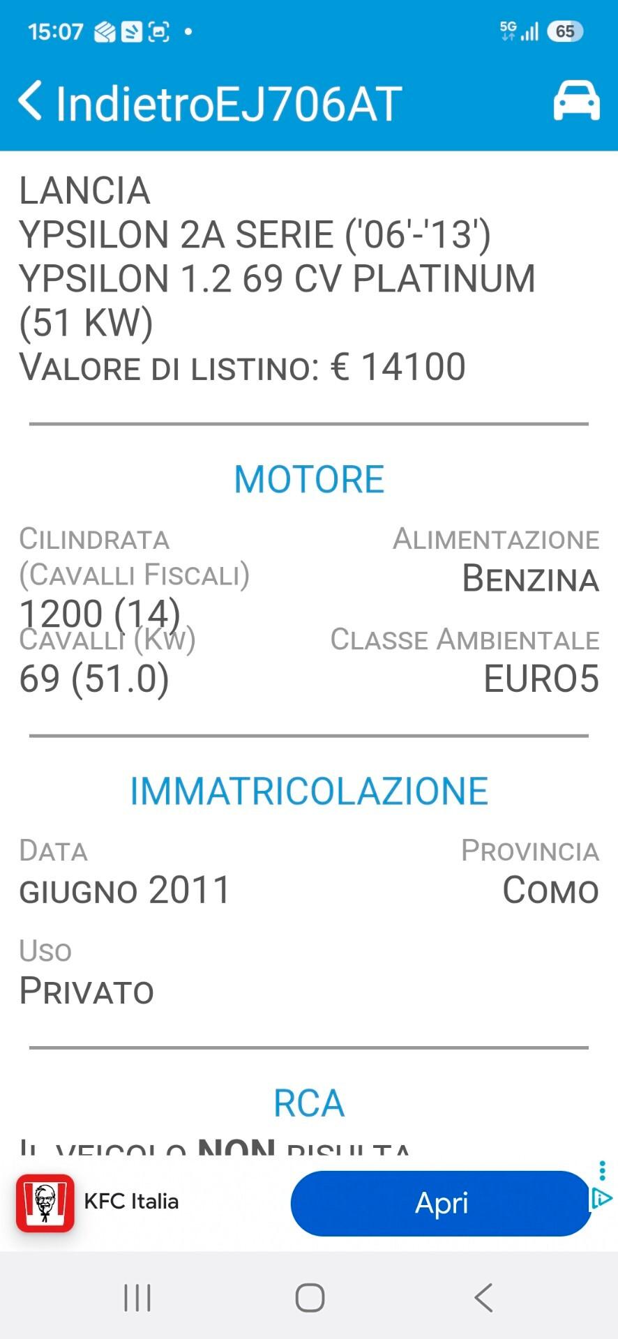LANCIA YPSILO PLATINUM EURO 5 BENZINA