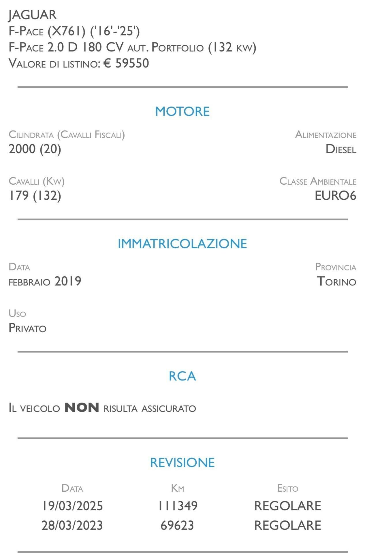 Jaguar F-Pace 2.0 D 180 CV aut. Portfolio - UNICO PROPRIETARIO