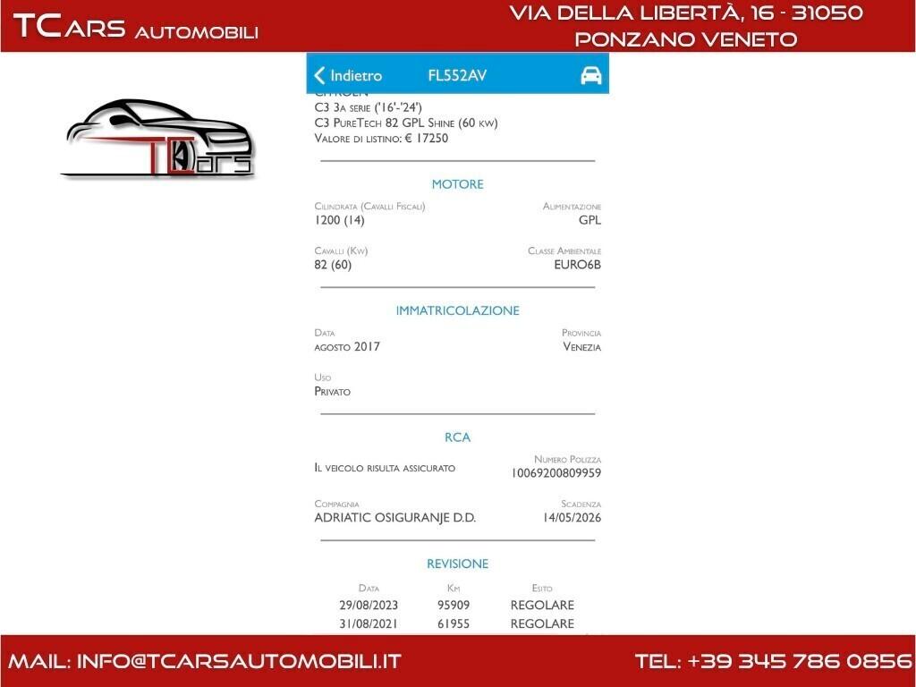CITROEN C3 1.2 GPL PREZZO VALIDO FINO A SABATO