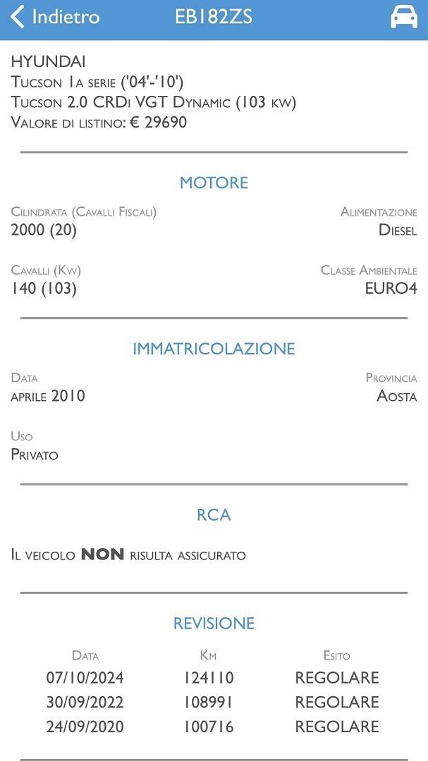 HYUNDAI TUCSON 2.0 CRDI 4 WD DYNAMIC UNICO GANCIO