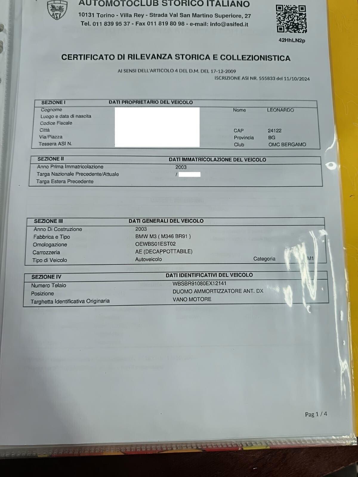 Bmw M3 3.2 CABIO E46 *ISCRITTA ASI*TAGLIANDATA*