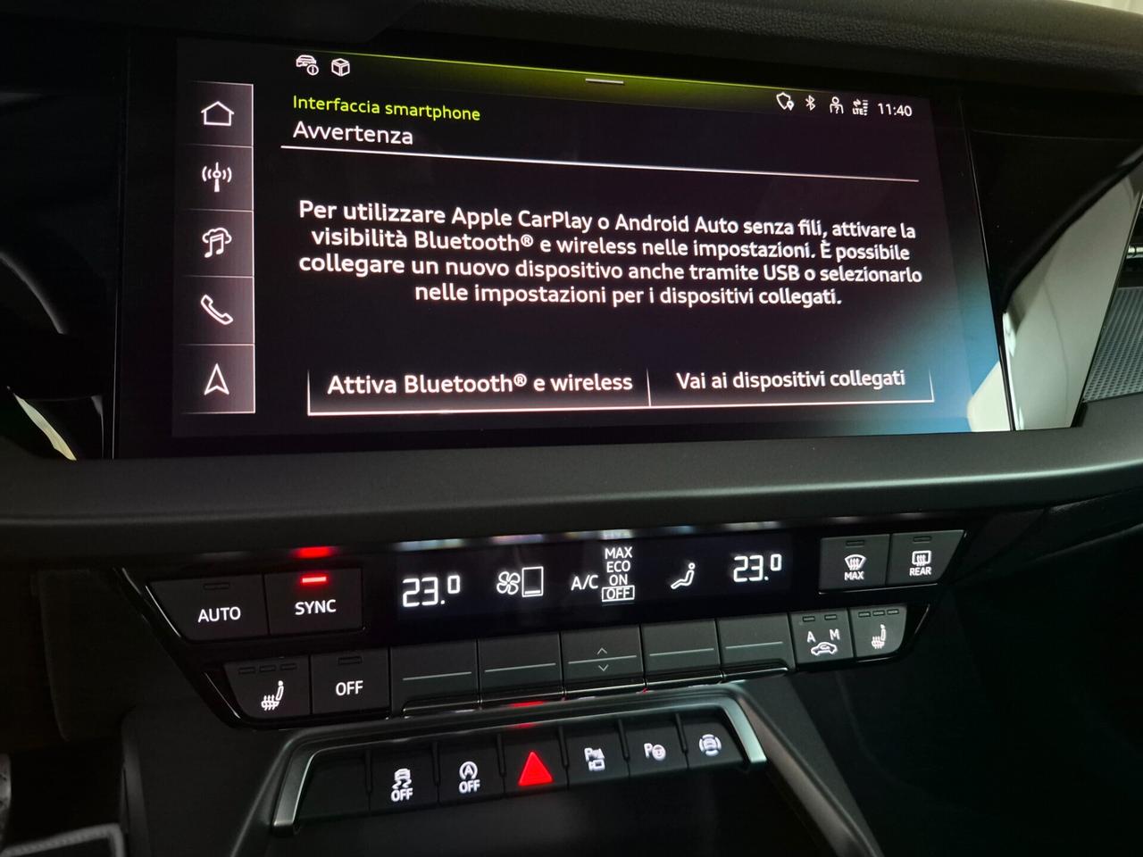 Audi A3 SPB 1.5 TFSI/MHEV S LINE 150CV S-TRONIC LED NAVI APPLE CAR PLAY/ANDROID AUTO C.18 RETROCAMERA ACC SEDILI ELETTRICI RISC.