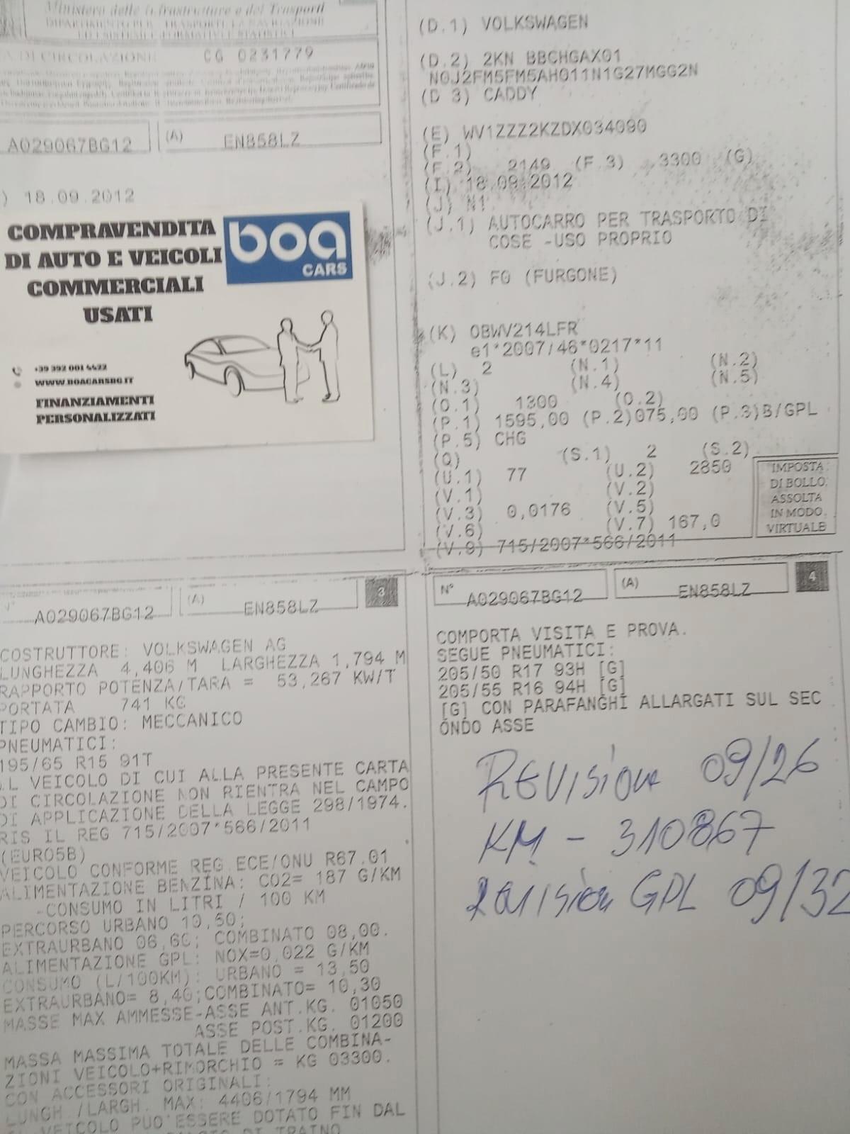 Volkswagen CADDY -1.6 GPL /FURGONE 2 POSTI