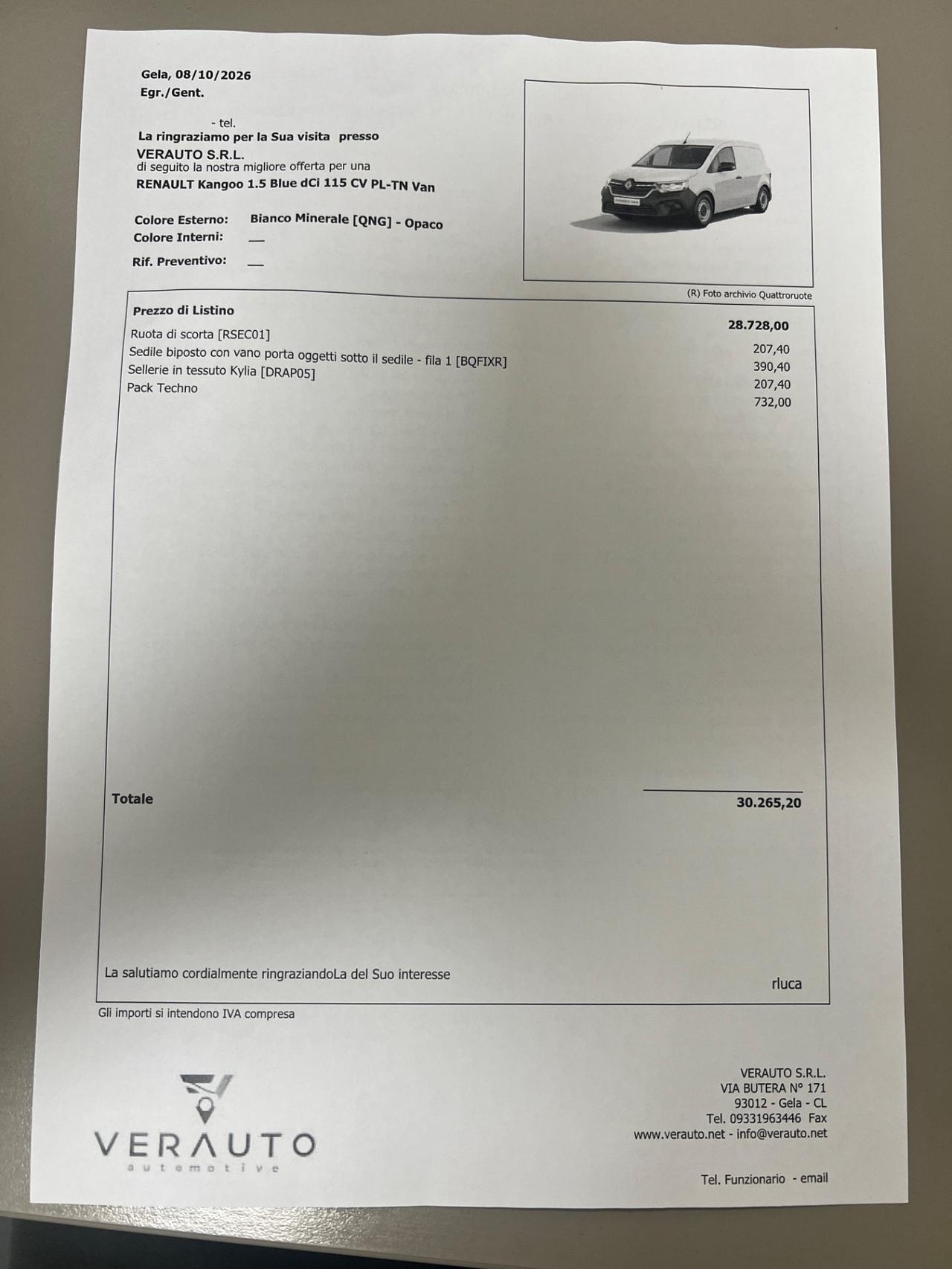 Renault Kangoo 1.5 Blue dCi 115 CV PL-TN Van - possibilità noleggio no scoring