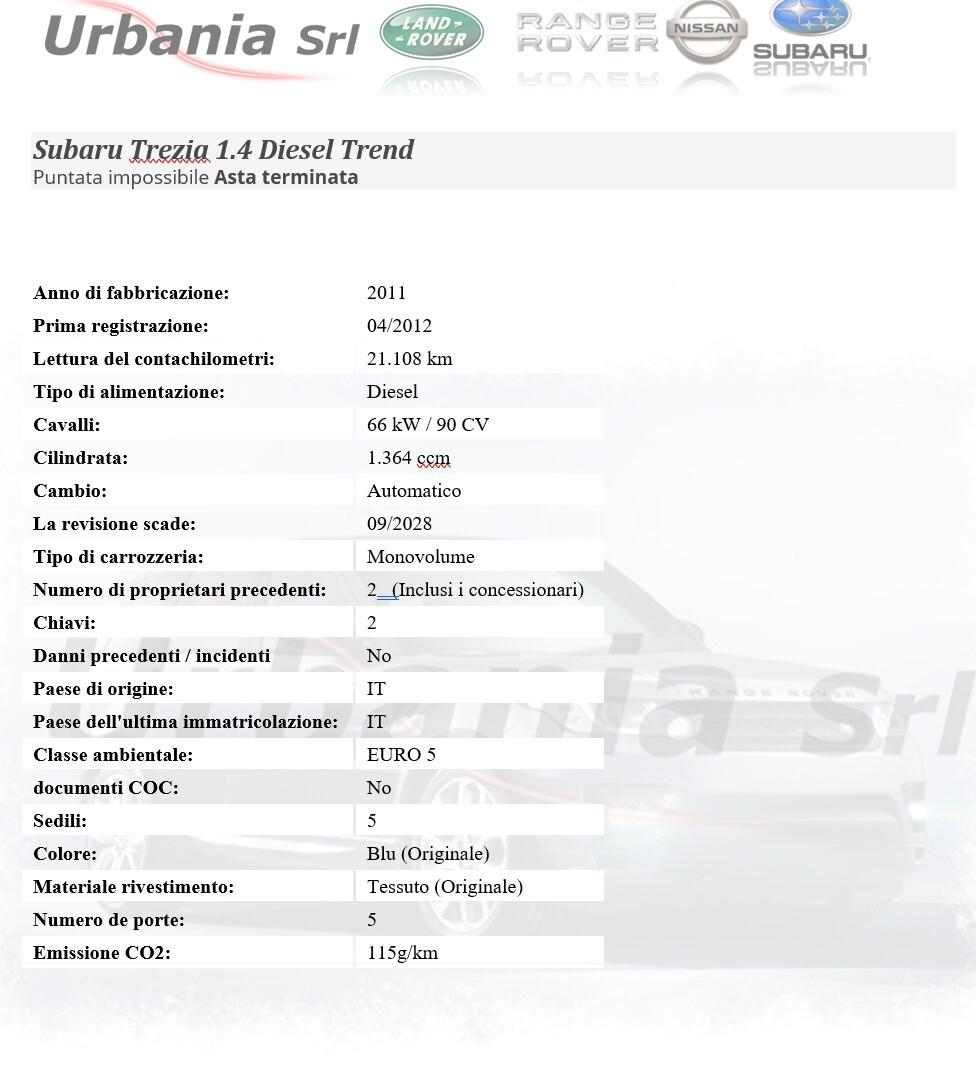 Subaru Trezia 1.4D-S 6MT Exclusive AUTOMATICA