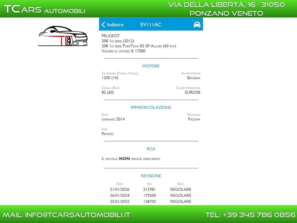 PEUGEOT 208 1.2 -BENZINA-NEOPATENTE-GARANZIA TCARS