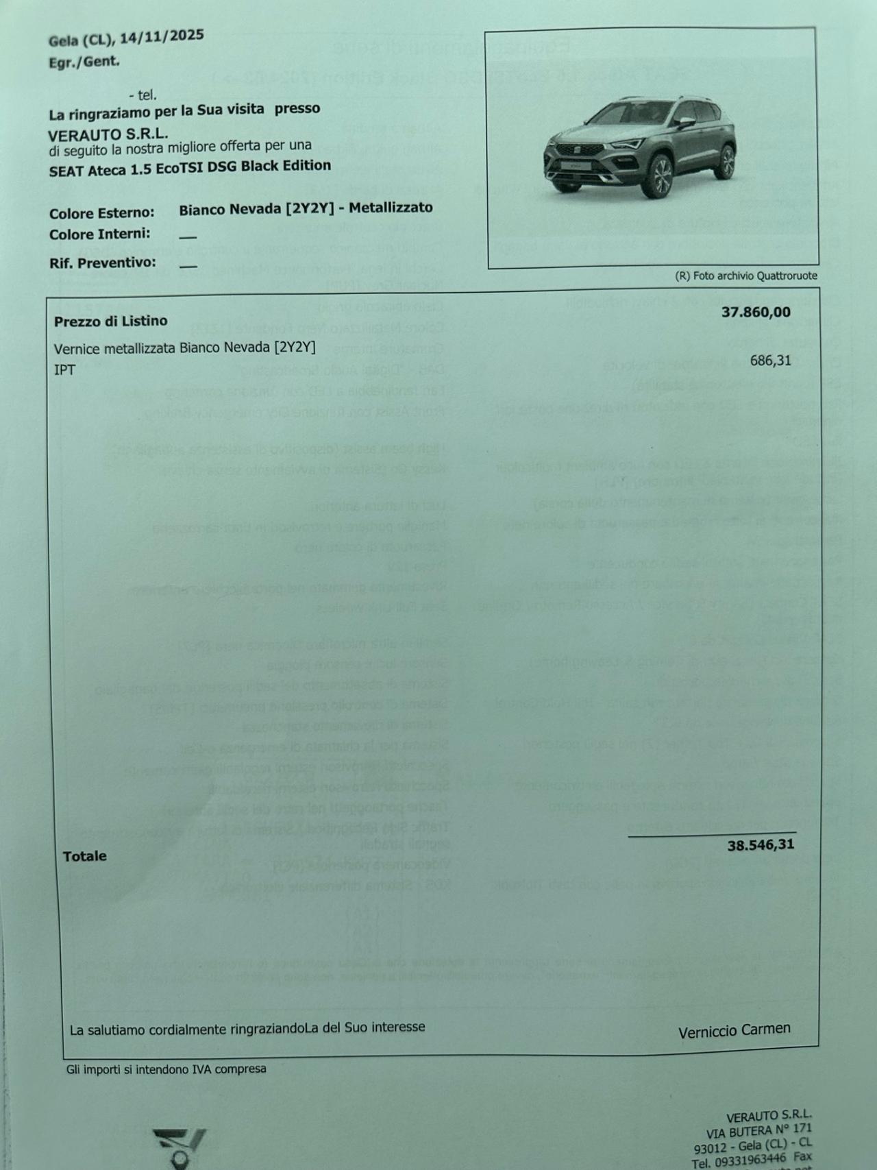 SEAT Ateca 1.5 150cv dsg possibilità noleggio no scoring