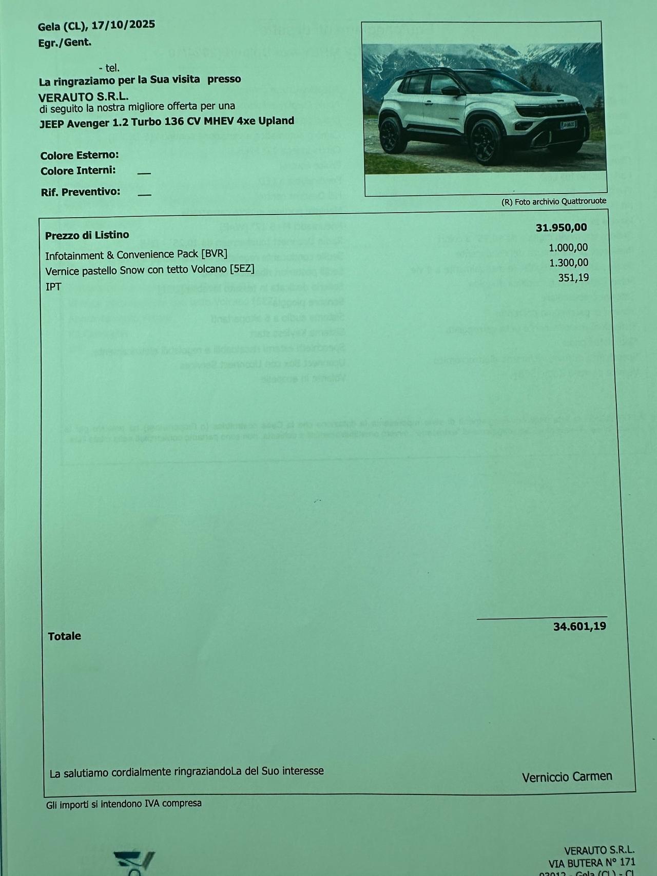 Jeep Avenger 1.2 Upland 4xe possibilità noleggio no scoring