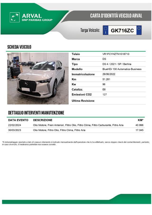 DS AUTOMOBILES DS 4 BlueHDi 130 aut. Business Prezzo REALE