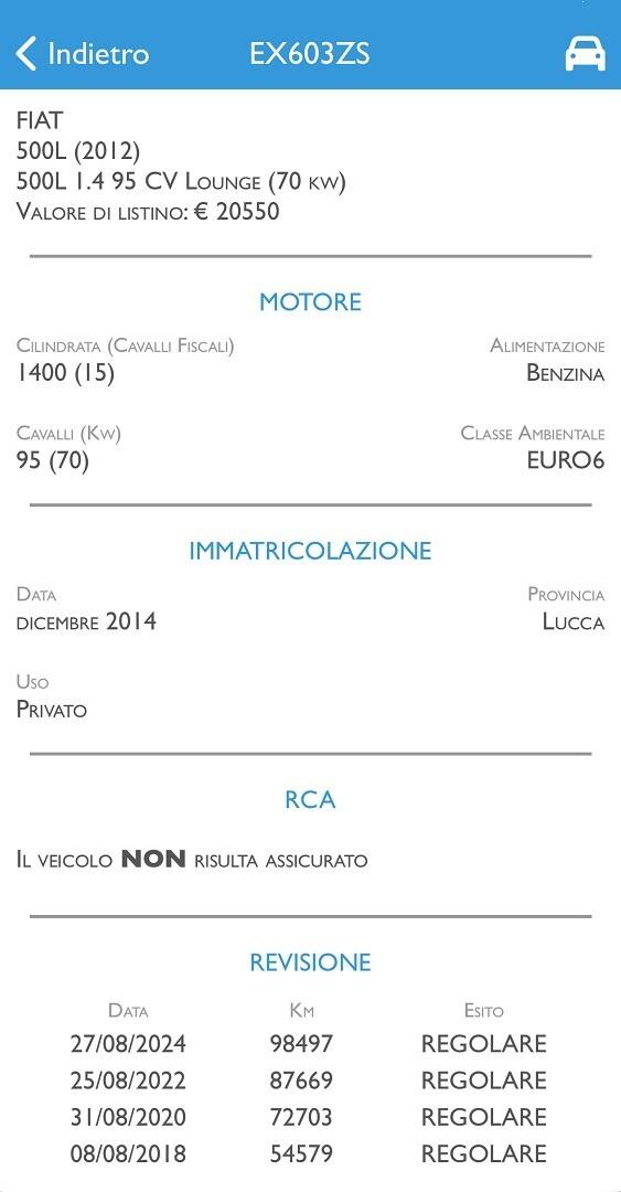 FIAT 500L 1.4 95CV 105K KM FULL EURO6 GOMME NUOVE