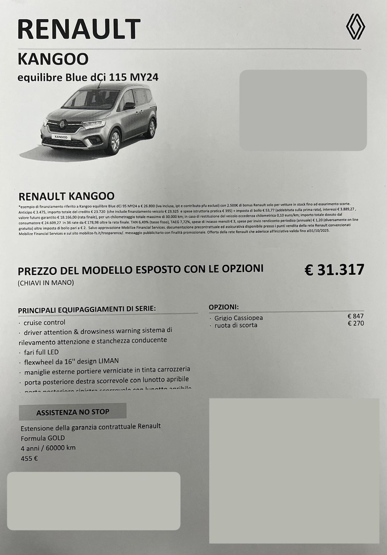 Renault Kangoo 1.5 blue dci possibilità noleggio no scoring