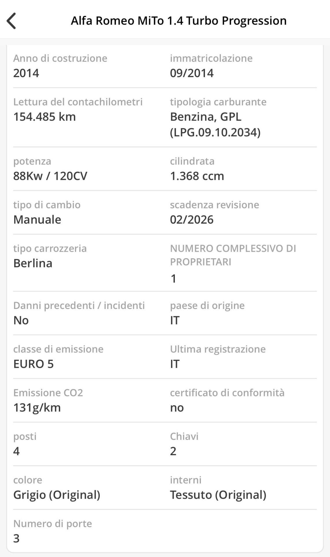 Alfa Romeo MiTo 1.4 T 120 CV GPL Turbo UNICO PROPRIETARIO