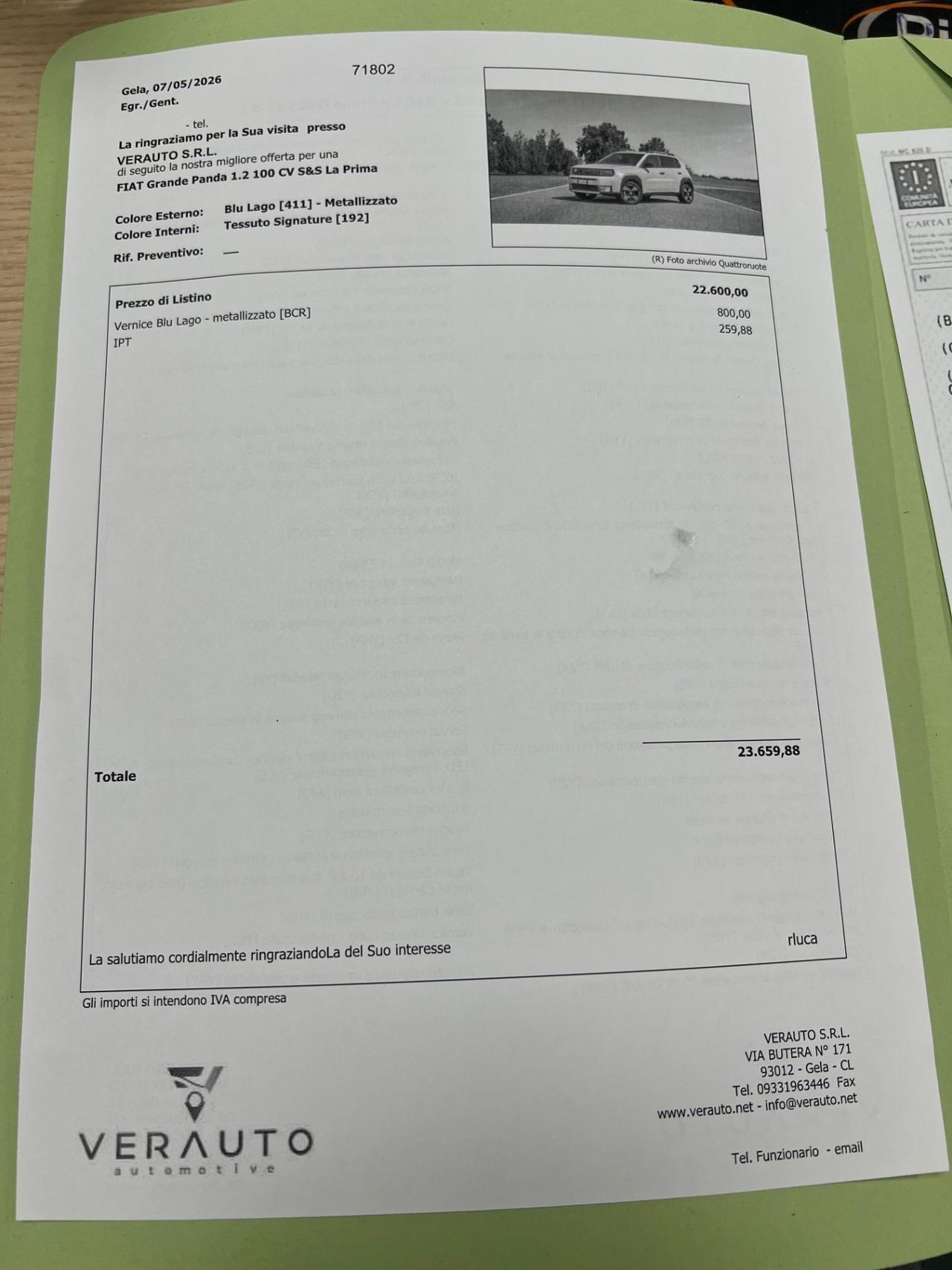 Fiat Grande Panda 1.2 100 CV S&S La Prima - possibilità noleggio no scoring