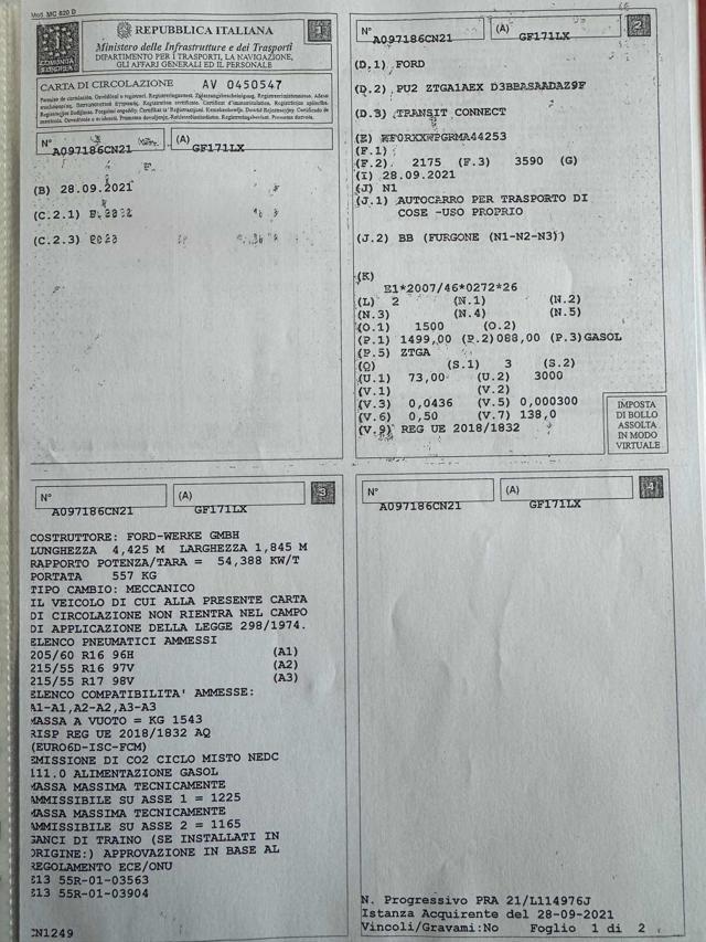 FORD Transit Connect 200 1.5 TDCi 100CV PC Furgone Trend