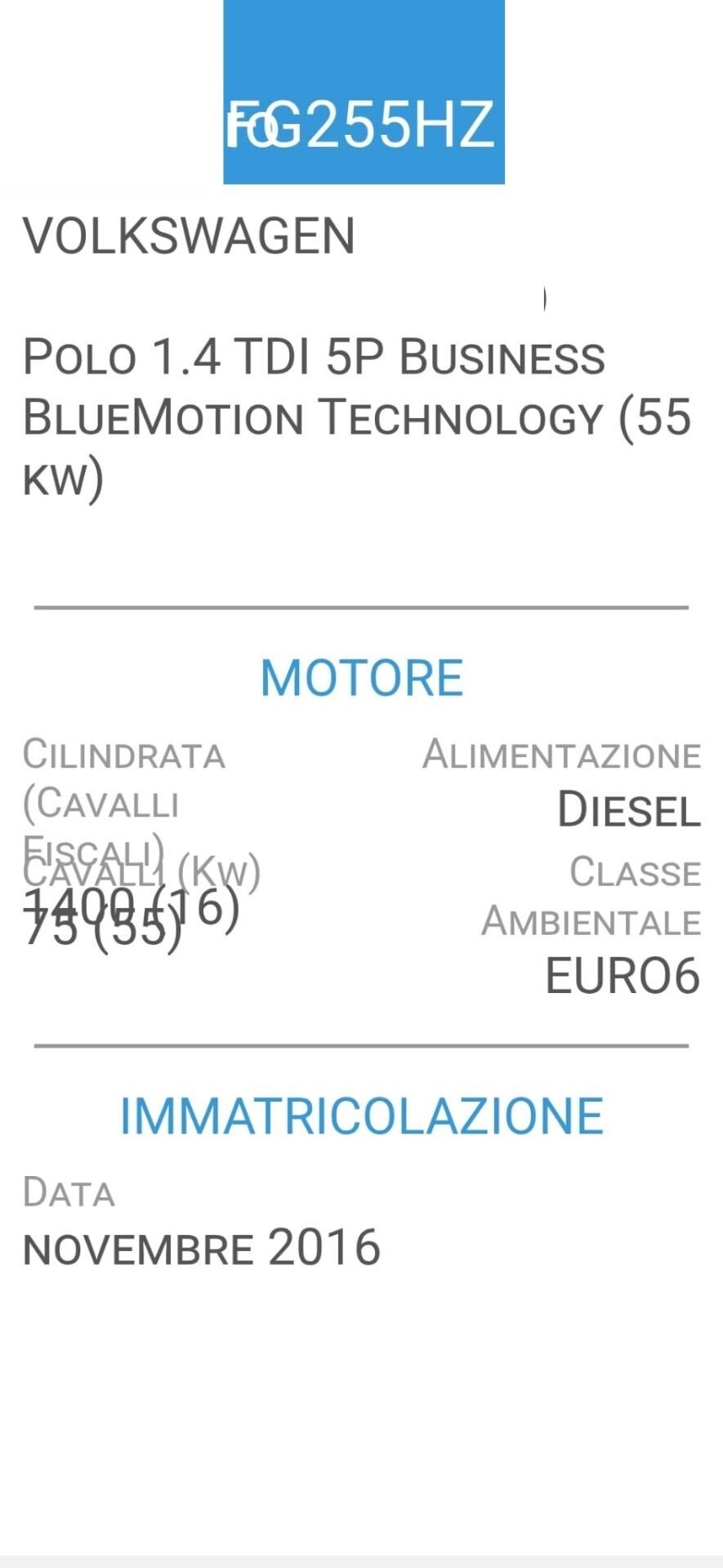 VOLKSWAGEN POLO 1,4 TDI-UNICA PROPRIET-EURO 6