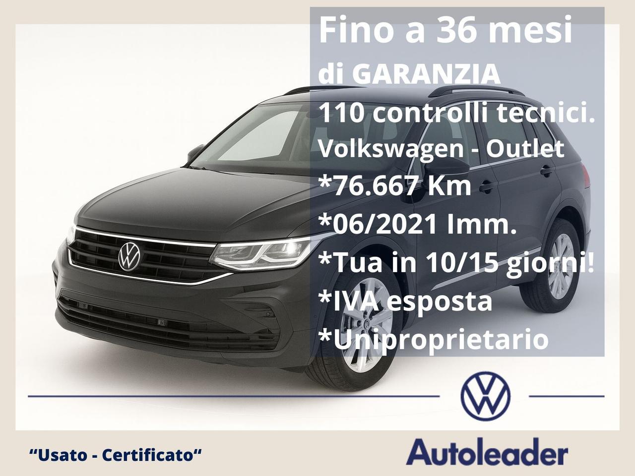 VW Tiguan 2.0 TDI 150 CV SCR DSG 4MOTION Life SOLO 76mila km