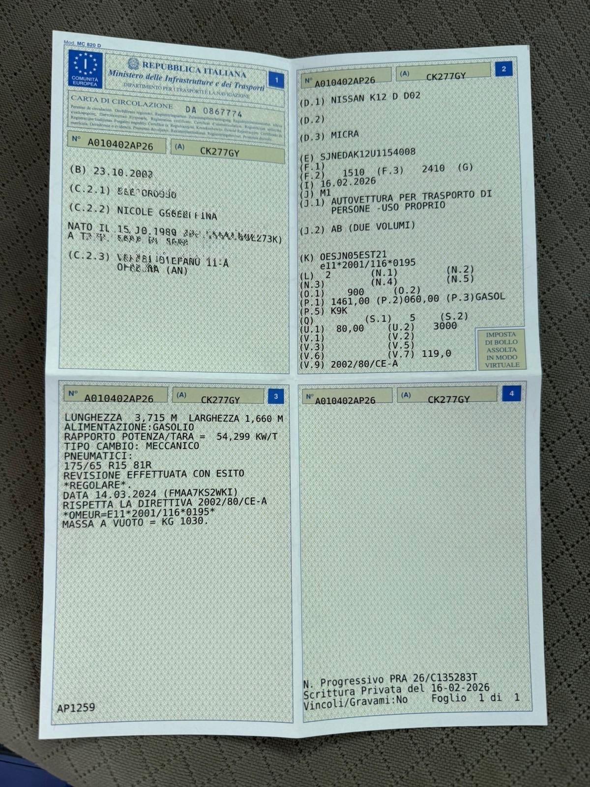 Nissan Micra Diesel 1.5 DCi NEOPATENTATI