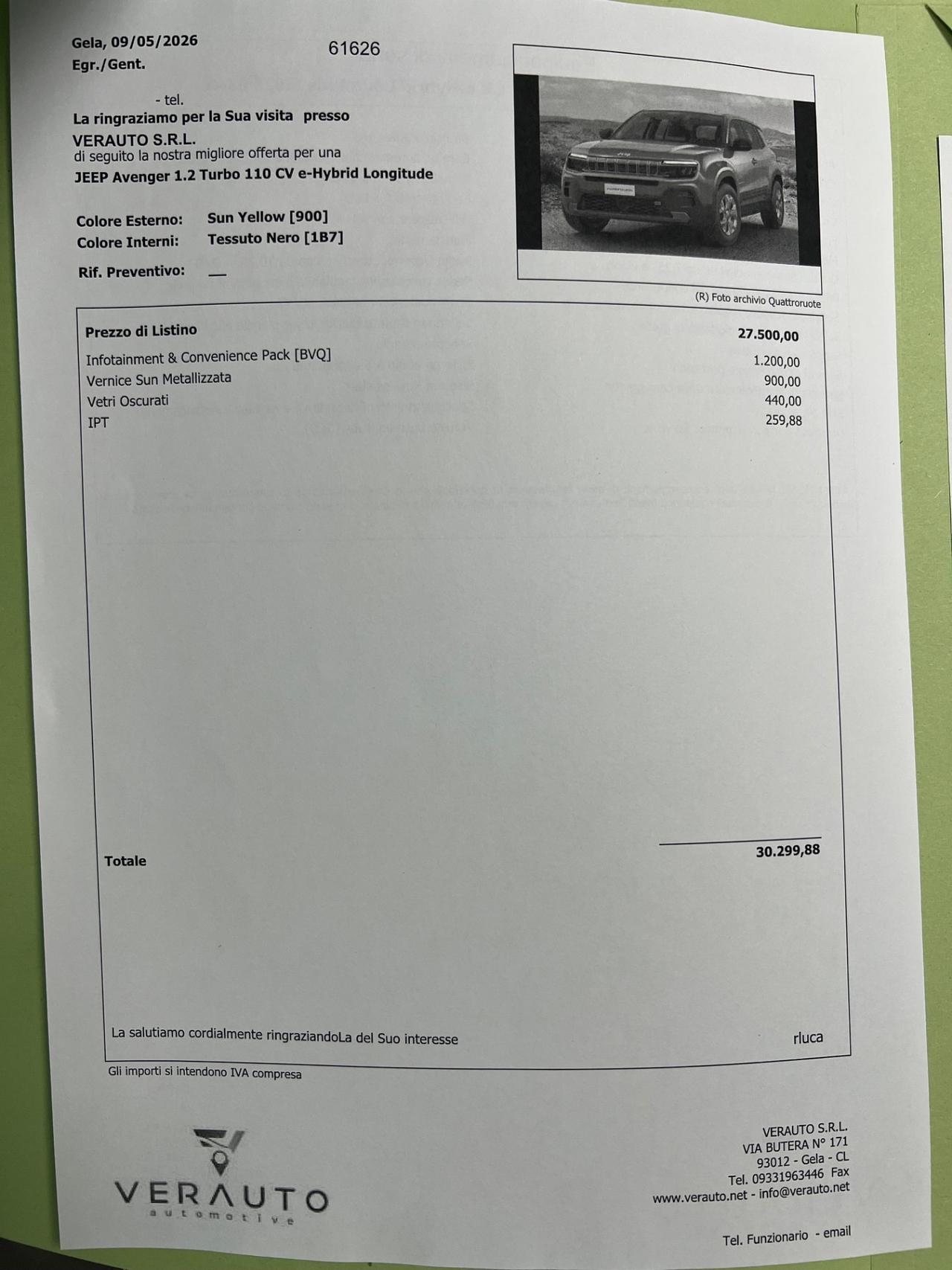 Jeep Avenger 1.2 Turbo 110 CV MHEV Longitude - Possibilità noleggio no scoring