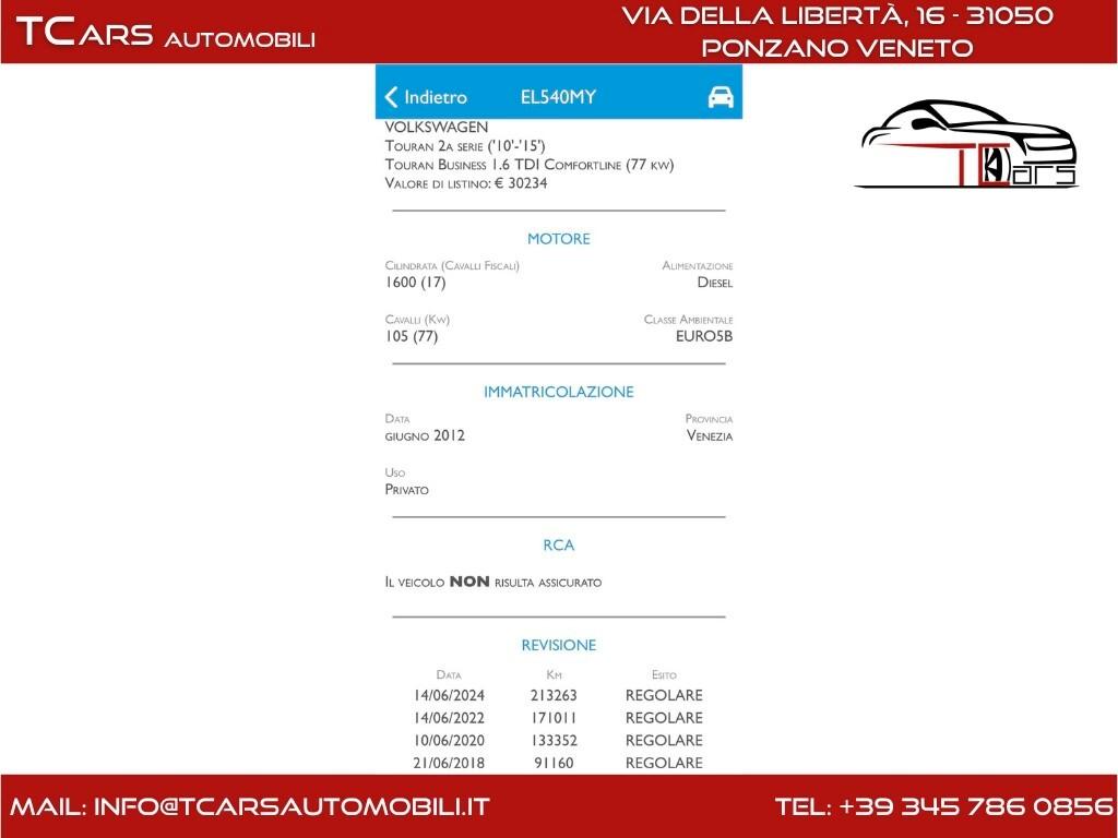 VOLKSWAGEN TOURAN 1.6 TDI 7 POSTI