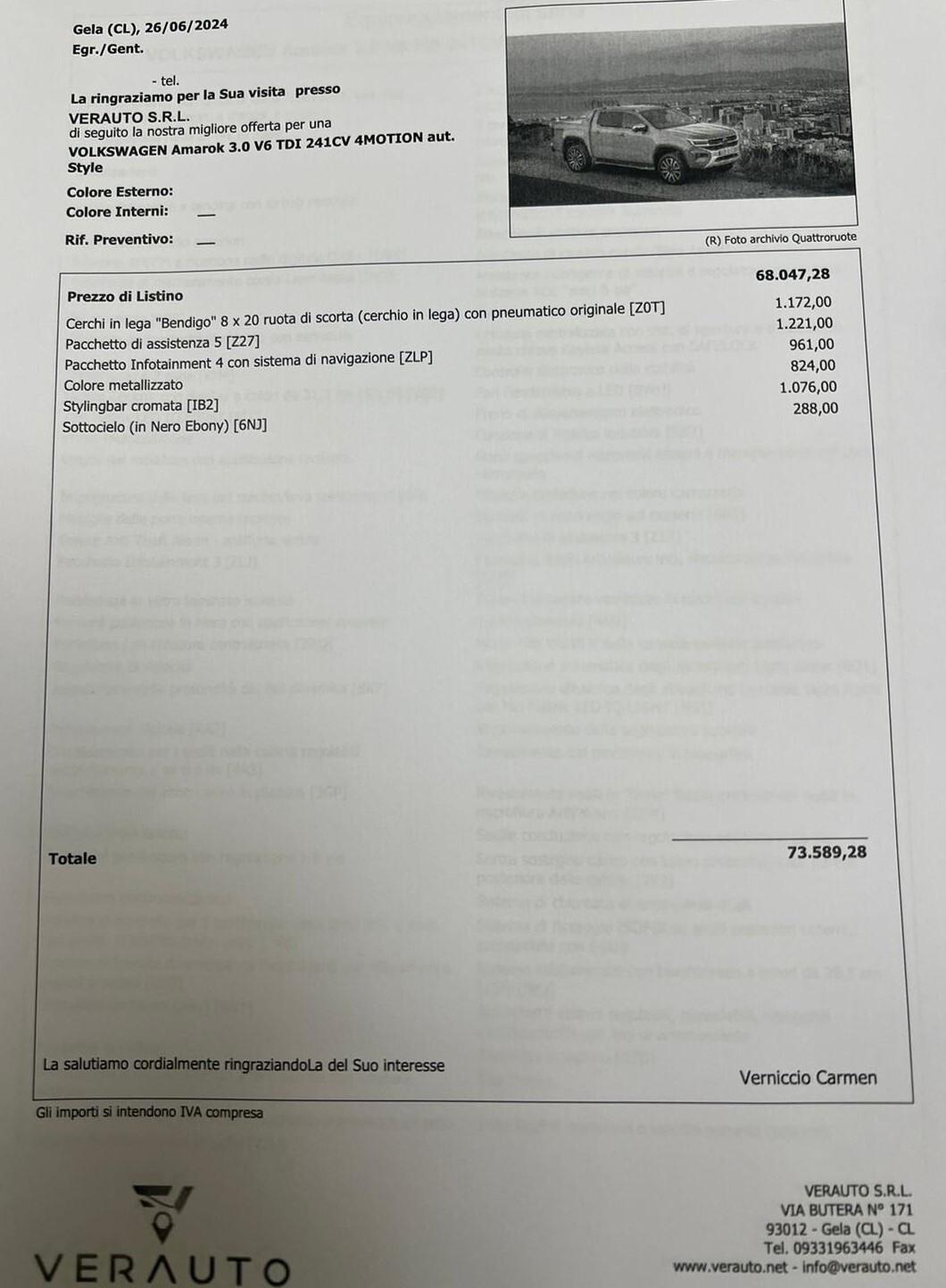 Volkswagen Amarok 3.0tdi ANTICIPO €16.900 i.c NOLEGGIO NO SCORING