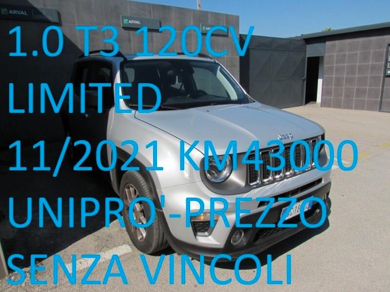 Jeep Renegade 1.0 T3 120CV LIMITED•PREZZO SENZA VINCOLI•UNIPRO'•ITALIANA•GARANZIA 12 MESI•FATTURABILE
