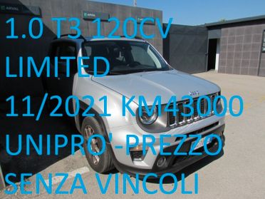 Jeep Renegade 1.0 T3 120CV LIMITED•PREZZO SENZA VINCOLI•UNIPRO'•ITALIANA•GARANZIA 12 MESI•FATTURABILE