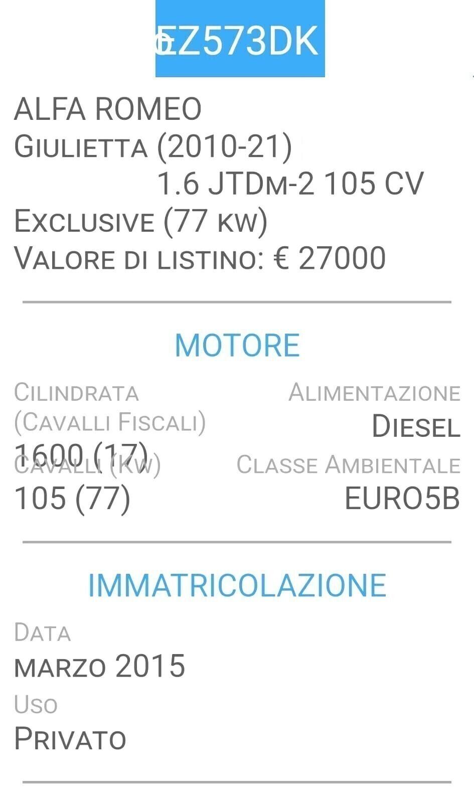 Alfa Romeo GIULIETTA 1,6 JTDM-2-UNICO PROPRIETARIO