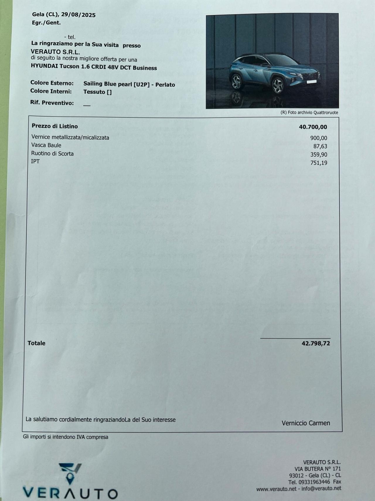 Hyundai Tucson 1.6 CRDI 48V DCT Business - Super Promo - possibilità noleggio noscoring