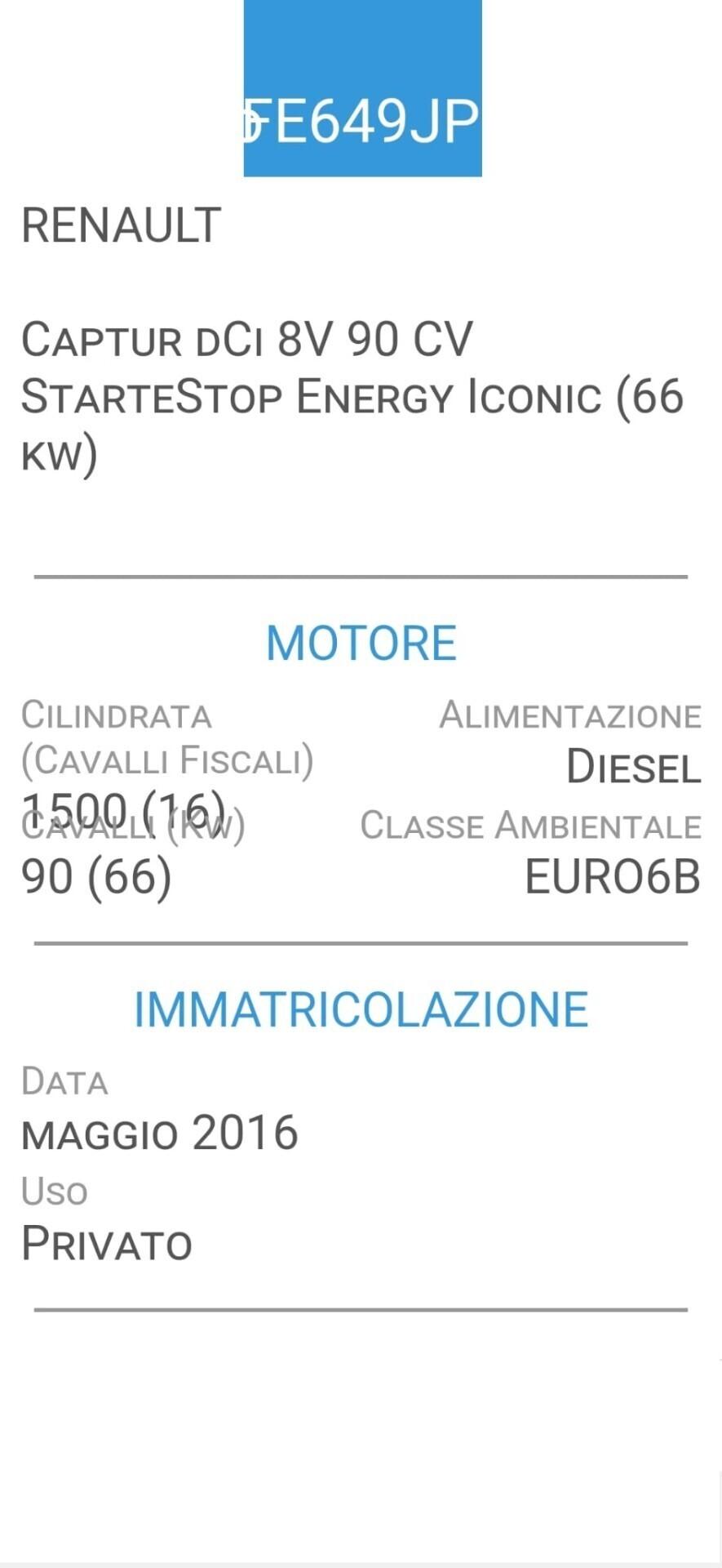 RENAULT CAPTUR 1,5 dCi-UNICO PROP-EURO 6B-3 REVISI