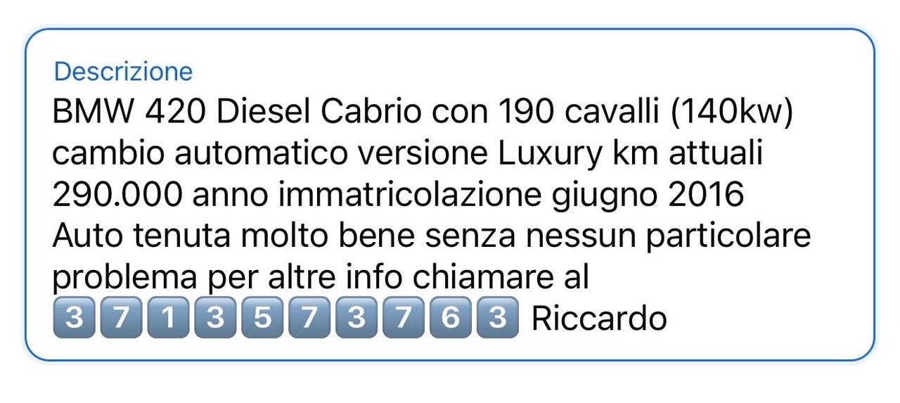 Bmw 420 420d Cabrio Luxury