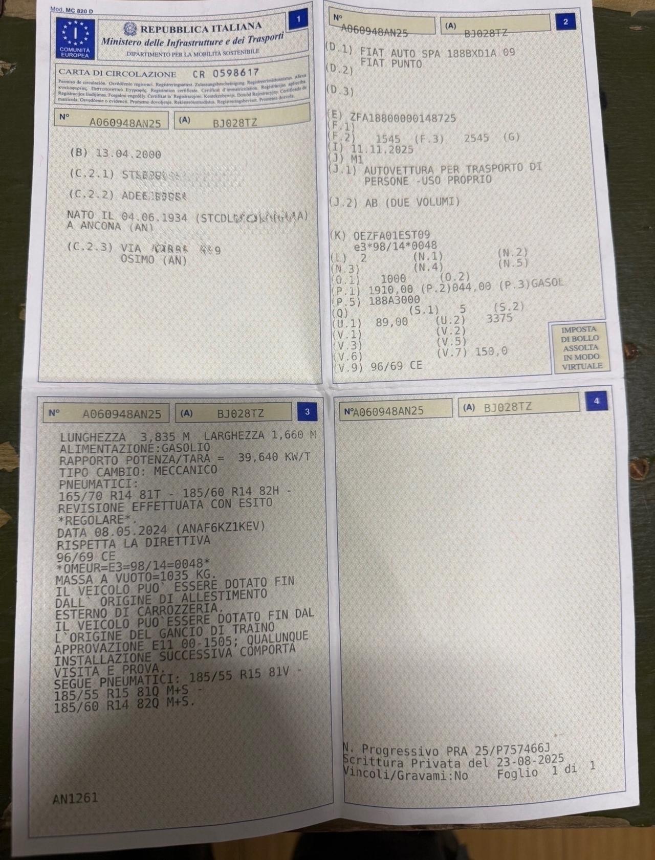 Fiat Punto 1.9 Diesel neopatentati Uniproprietà