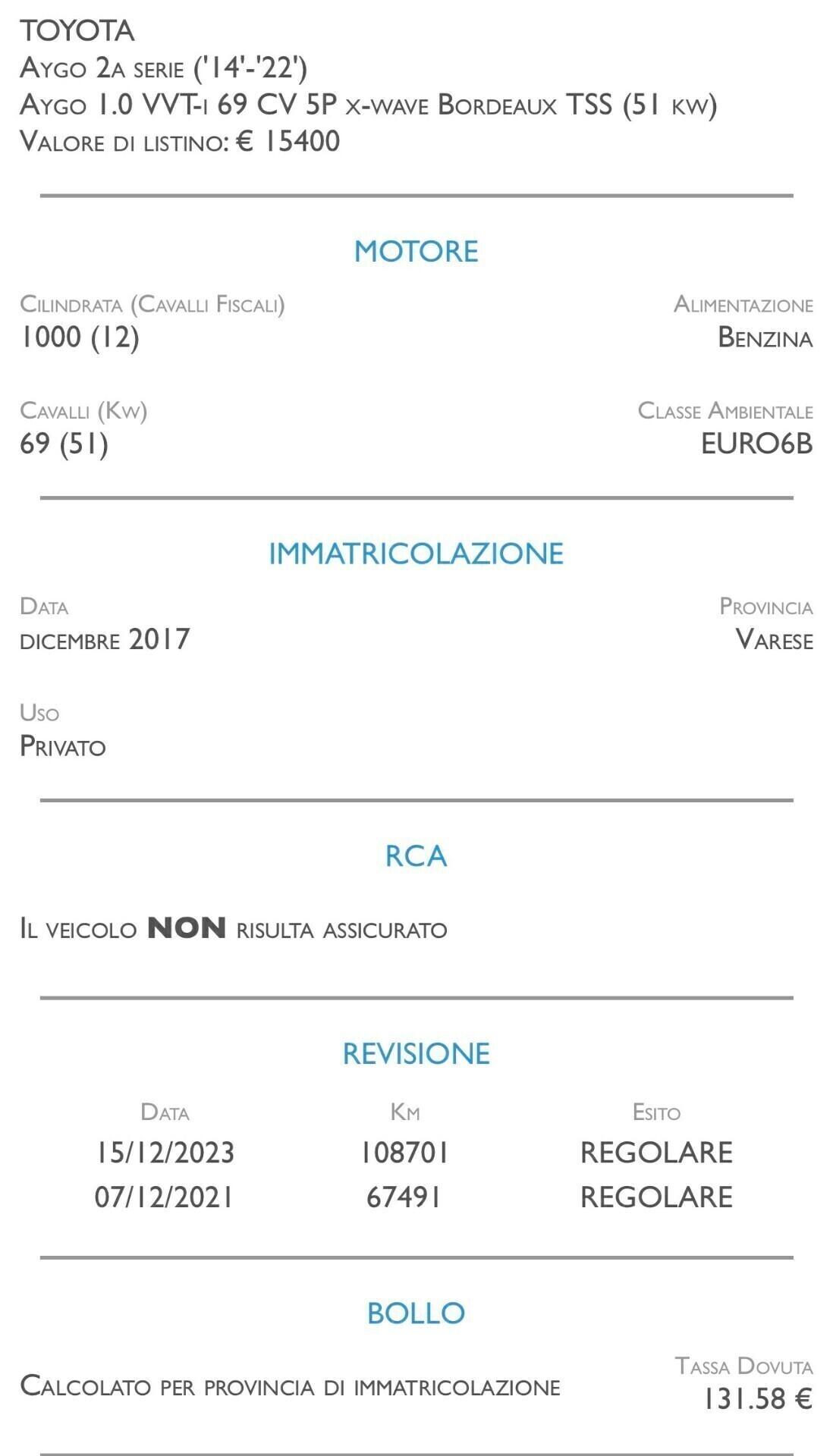 Toyota Aygo 1.0 VVT-i 69 CV 5 porte x-wave TSS - UNICO PROPRIETARIO