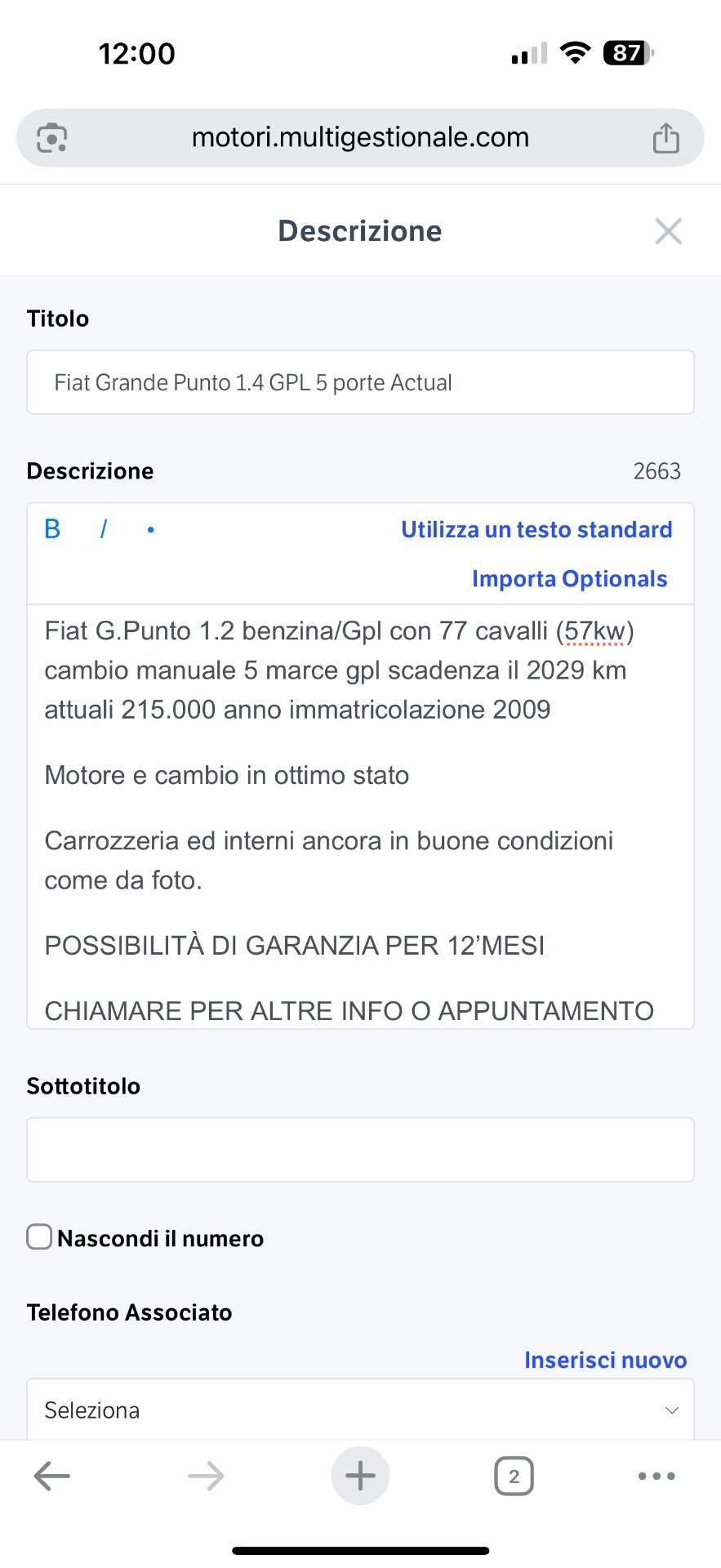 Fiat Grande Punto 1.4 GPL 5 porte Actual