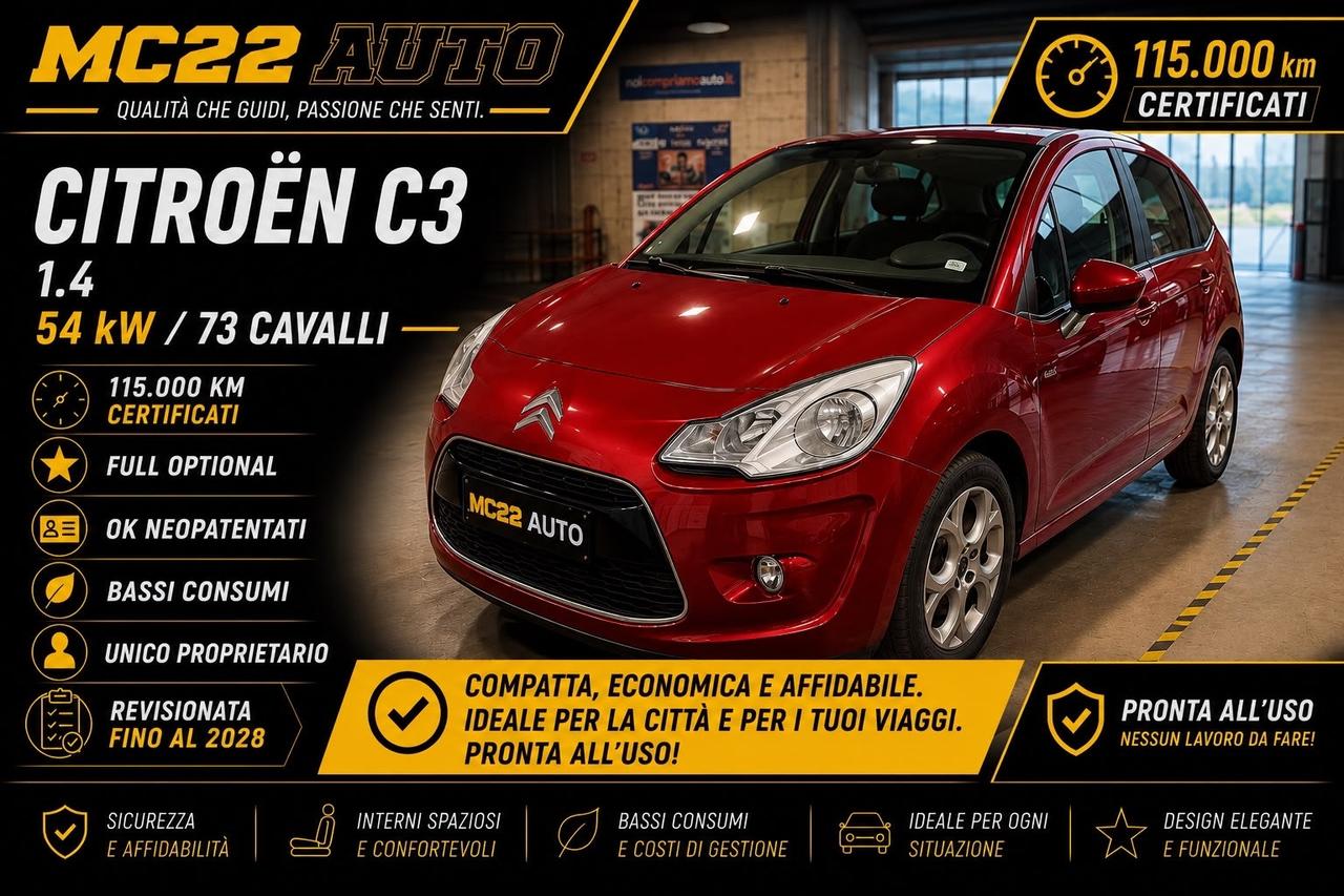 Citroen C3 1.4 Exclusive UNICO PROPRIETARIO OK NEOPATENTATI FULL OPTIONAL